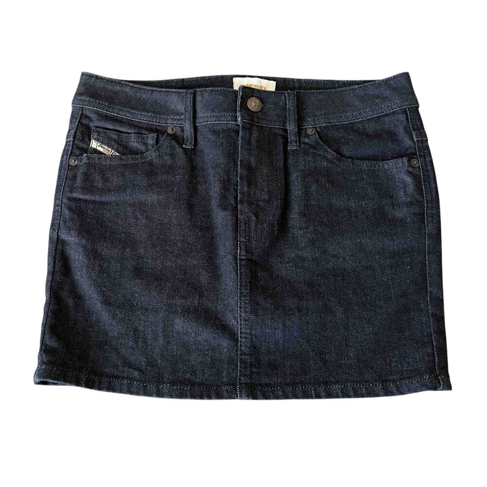 Diesel Women's Retro Grunge De-Ron Denim Mini Skirt Dark Blue Cotton Size 26